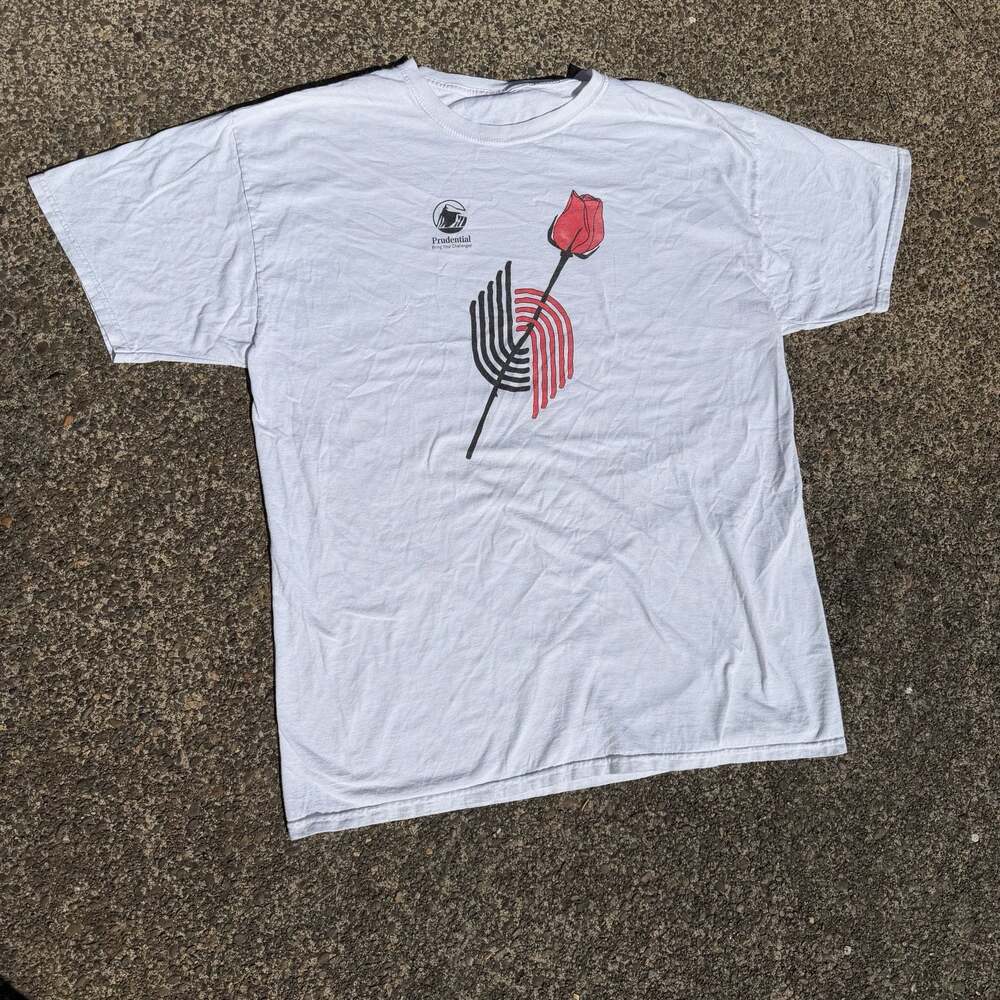 Prudential Bring Your Challenges Portland Trail Blazers Rose Logo White T-Shirt